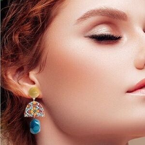 Vintage geometric dome acrylic medalion earrings festive statement earrings